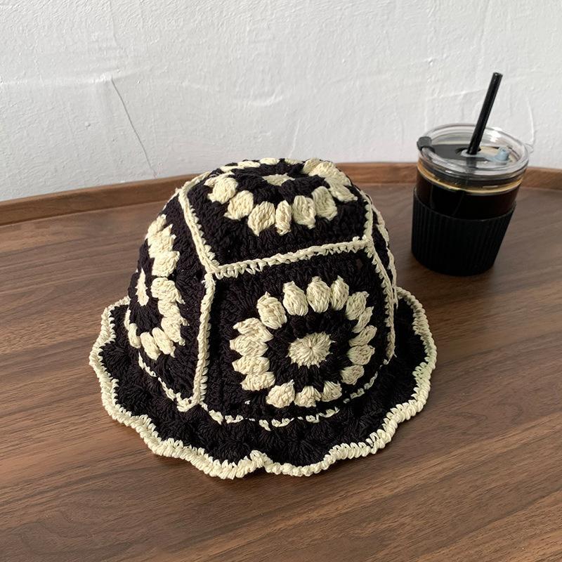 Handmade Granny Square Hat, Retro Boho Breathable Crochet Bucket Hat, Fashionable Knitted Hat for Outdoor Activities, Gym Accessories, Breathable Knitted Bucket Hat, Fashion Outfit