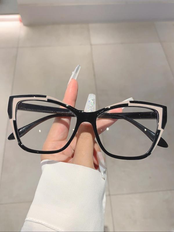 Spring Summer Simple Eyeglasses for Everyday Use, Basic Flat Frame Fashion Glasses for Women & Men, Fashion Colorblock Eyeglasses for Work, Daily Clothing Decor, Perfect for Student Daily Use