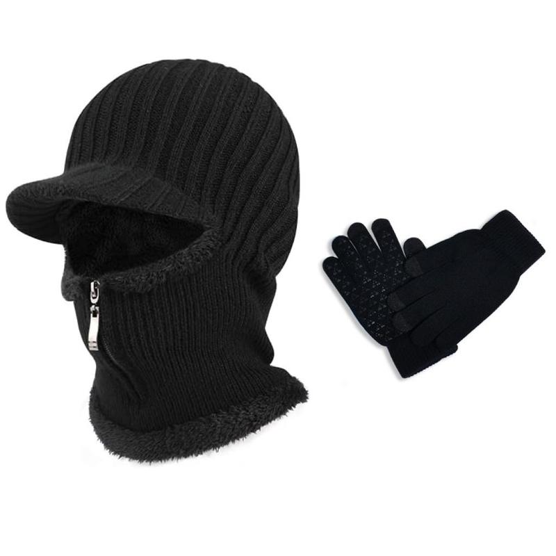 Winter Warm Knit Hat & Touch Screen Gloves, 3 4 Counts Windproof Ski Face Mask & Gloves, Outdoor Sports Equipment for Fall & Winter