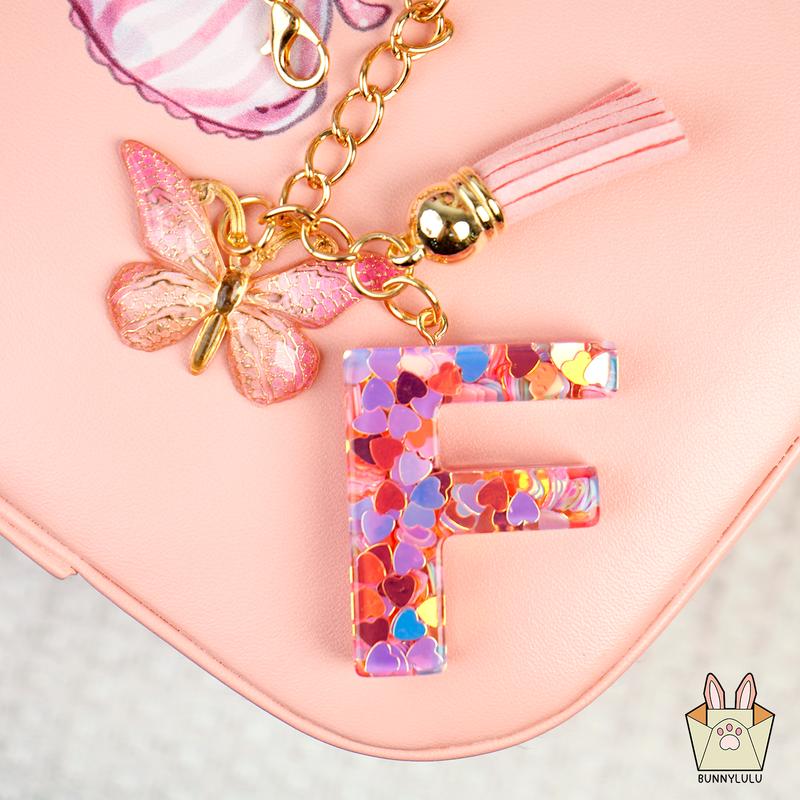 Personalized Initial Letter Resin Keychains with Tassles, Glittering Holiday Birthday Christmas Friendship Gift, Bags Fashion Accessories