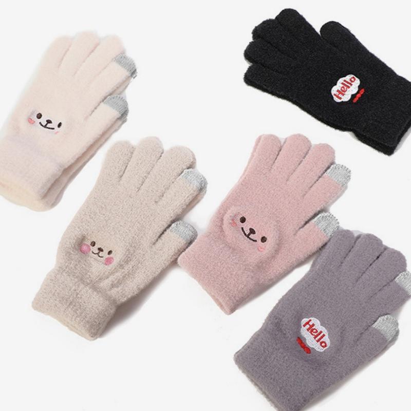 Cute Bear Design Winter Warm Gloves, 1 Pair Soft Comfortable Touch Screen Gloves, Outdoor Sports Gloves for Women & Girls