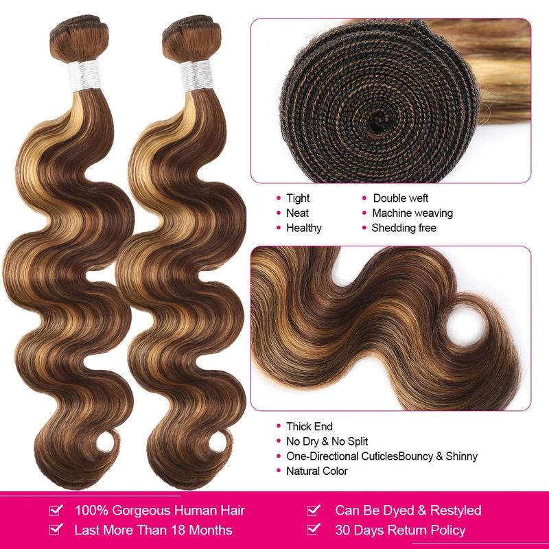 Honey Blonde Highlight Hair Bundles Brazilian Body Wave Human Hair Weave 3 Bundles P4 27