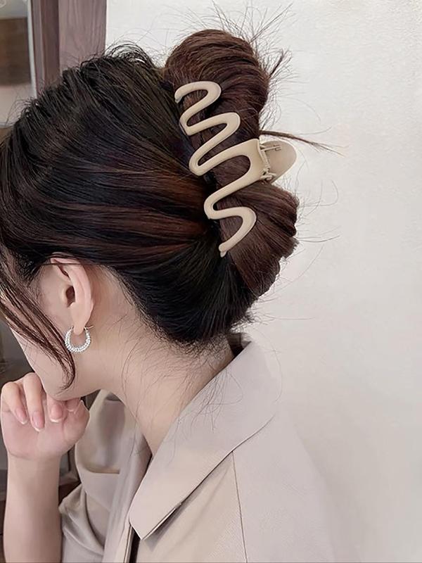 Simple Matte Solid Color Wave Design Hair Claw Clips for Women & Girls Summer Hairstyle, Minimalist Headwear Suitable for Thick Hair, Fashion Summer Hair Accessories for Party, Daily Hairstyle Ideas