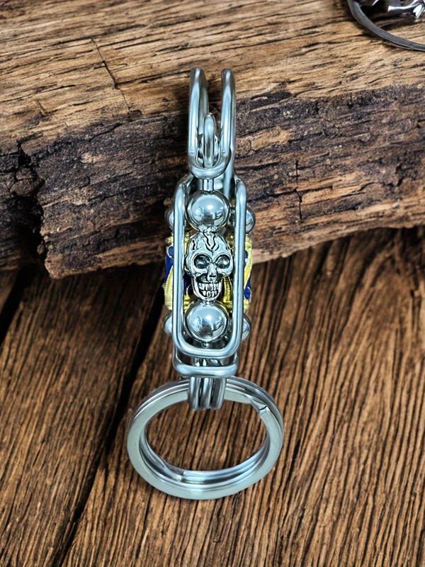 Skull Head Design Keychain, Street Style Steel Wire Keychain for Men, Fashion Accessories for Daily Use, Halloween Gift