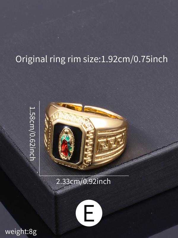 Men's Vintage Geometric Rhinestones Decor Guadalupe Ring, 1 Count Fashion Blessing Jewelry for Party Decor, Trendy All-match & Exquisite Jewelry for Birthday Gift