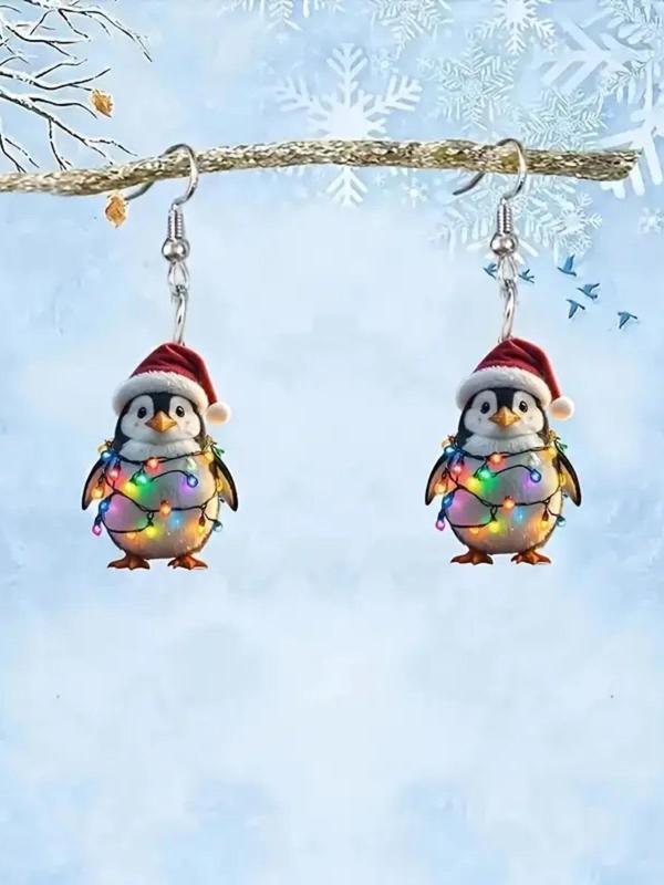 Cute Penguin Design Dangle Earrings, Christmas Themed LED Light Decor Acrylic Earrings, Fashion Jewelry Accessories for Women & Girls