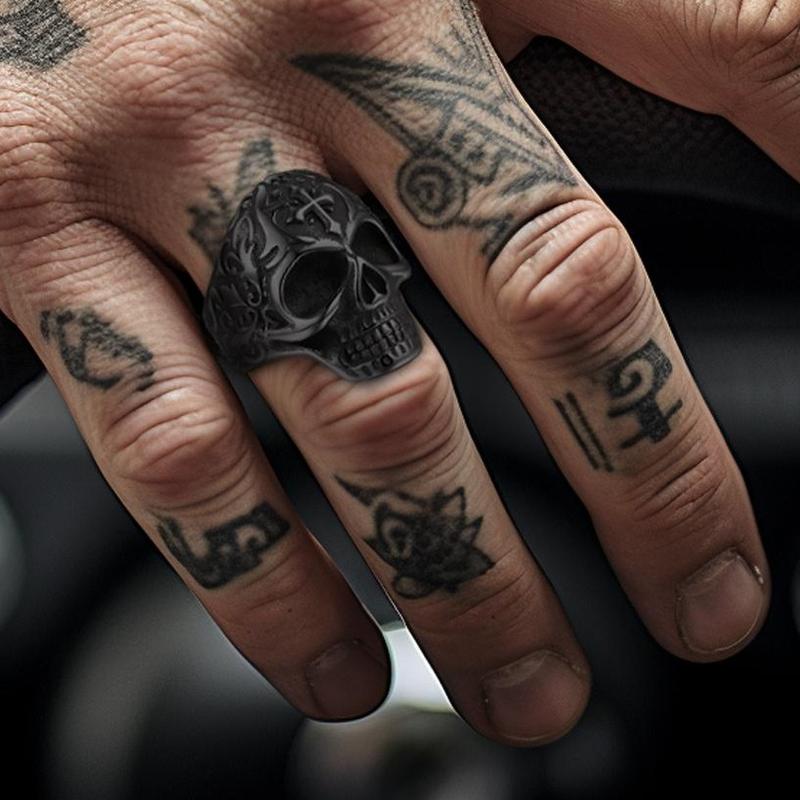 FaithHeart Masculine Skull Ring Stainless Steel Skull Skeleton Band Biker Ring for Men