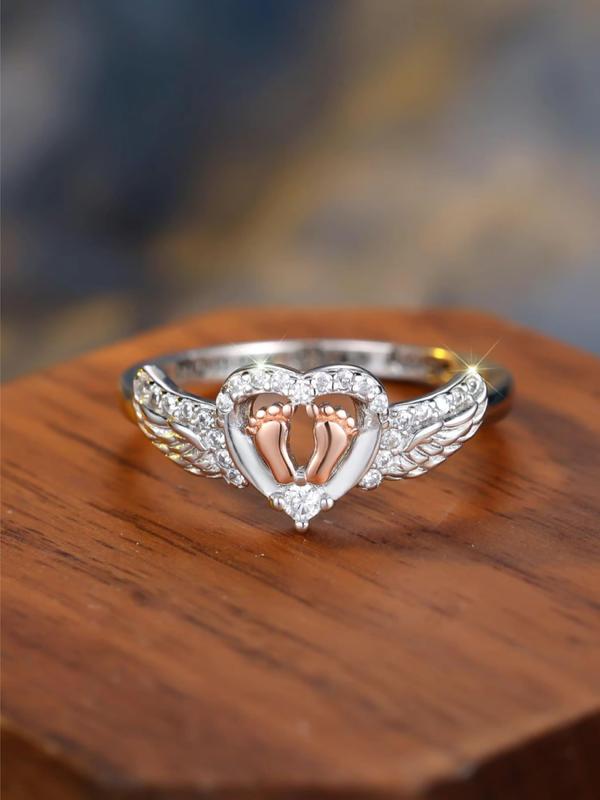 Creative Heart & Angel Wing Design Ring, Fashion Jewelry for Party, Daily Clothing Decor, Trendy All-match & Exquisite Jewelry for Birthday Gift