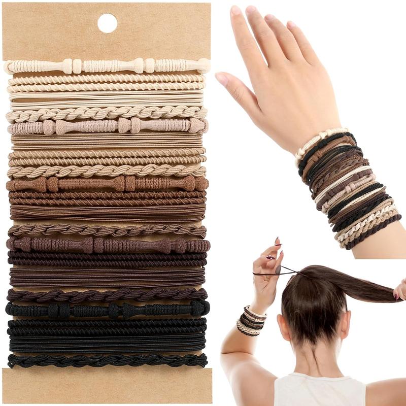 Boho Hair Ties, 20 count of 4 Styles Cute Bands for Thick or Thin Hair, No  Elastic Bracelets, Brown Hair Accessories for Girls and Women