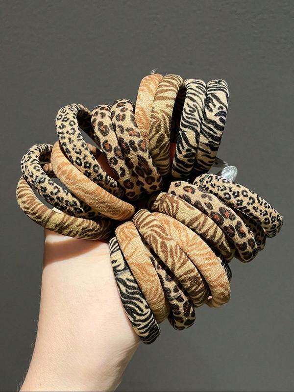 Women's Leopard & Zebra Stripe Pattern Hair Ties, 10 Pcs  High Elasticity Durability Hair Ties, Elegant Temperament Seamless Hair Band for Thick Hair, Curly Hair