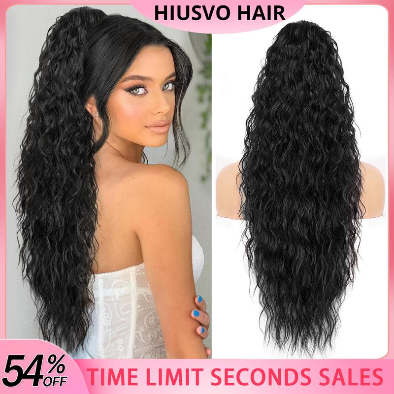 HIUSVO Ponytail Extension Claw 30 Inch Curly Pony Tail Clip in Claw Hair Extensions Fluffy Natural Looking Synthetic Hairpiece for Women