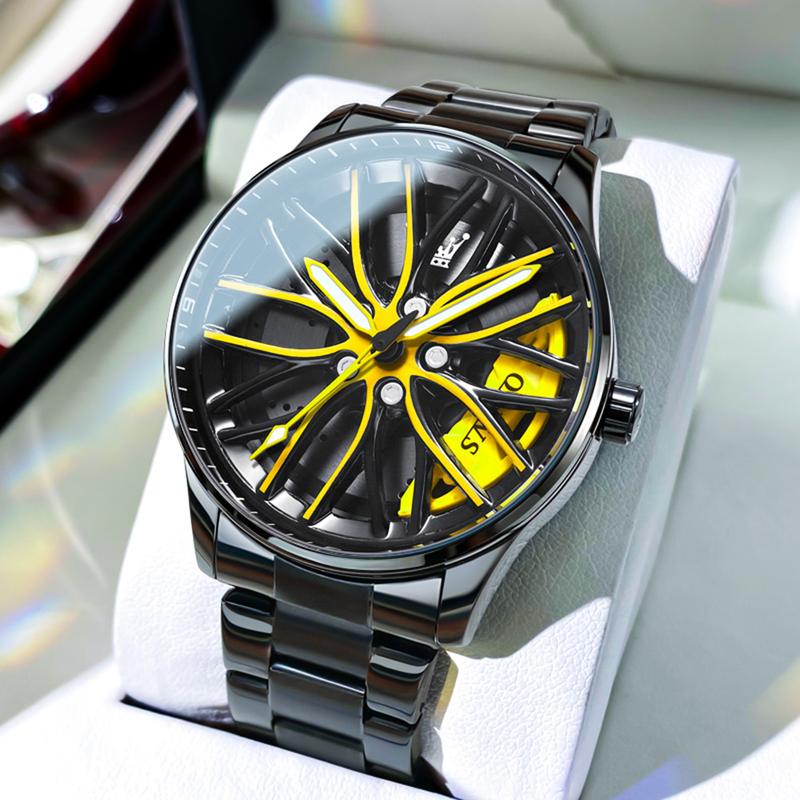 Christmas Gift OLEVS Wheel Men's Luxury Watch Waterproof Rotary Sport Car Rim Man Watch High Quality Fashion Best Selling Quartz Men's Watches