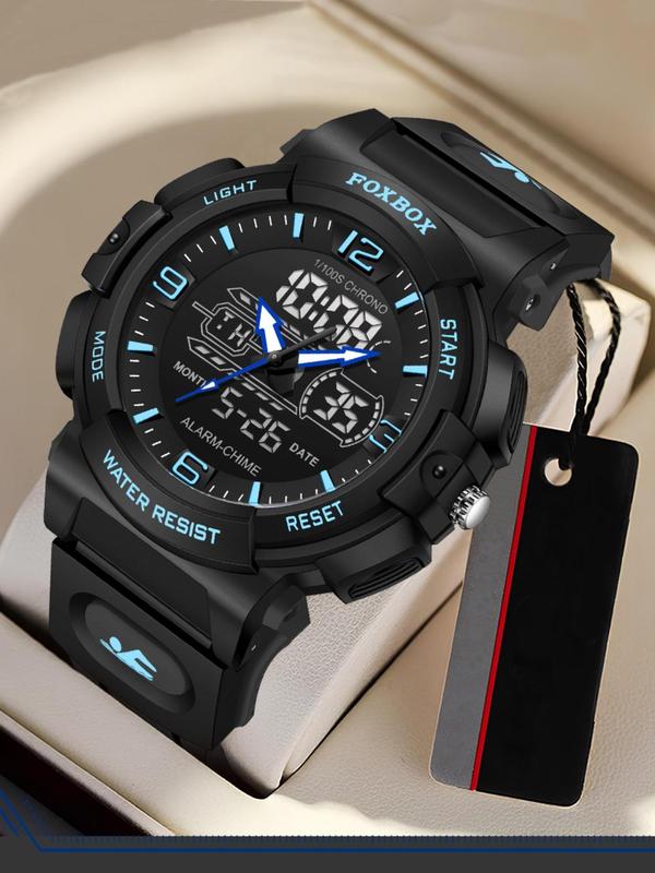 Men's Sportive Digital Analog Quartz Watch, Fashionable Waterproof Digital Watch with Luminous Dial & Alarm Mode, Trendy Watch for Daily Life