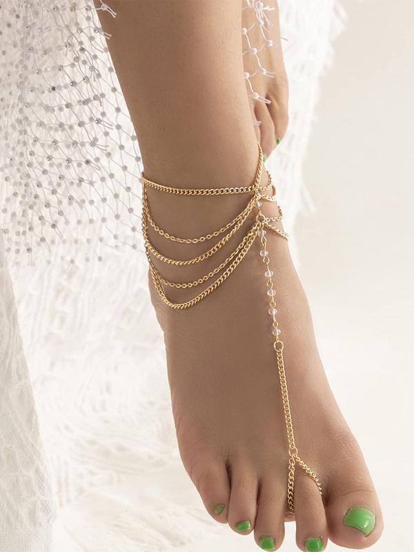 Multi-layer Chain Tiered Layer Anklet, Fashionable Foot Chain for Women & Girls, Fashion Jewelry for Party, Daily Clothing Decor, Trendy All-match & Exquisite Jewelry for Birthday Gift