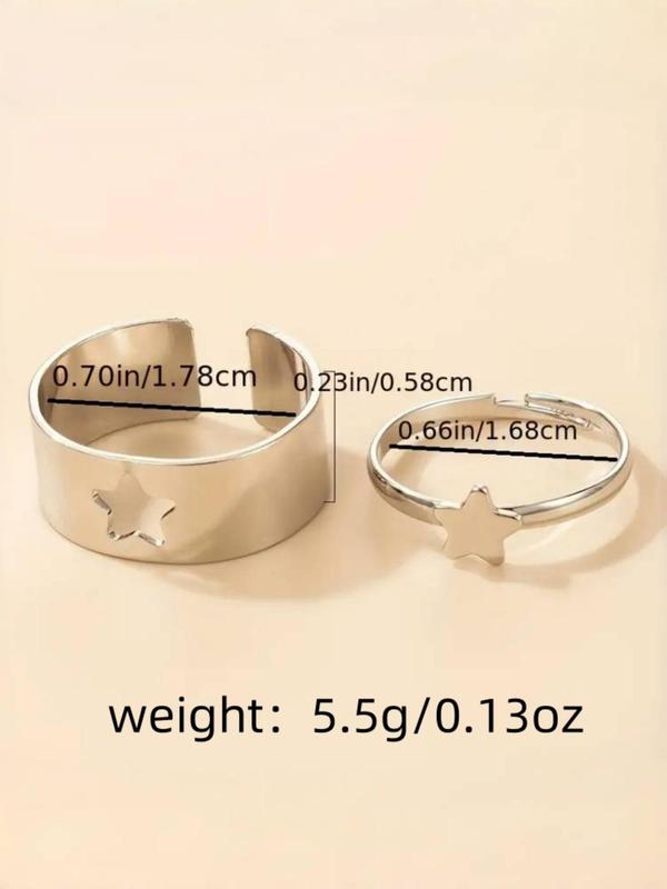 Creative Star Hollow out Design Cuff Ring, 2pcs set Fashion Stainless Steel Cuff Ring for Both Men & Women, Trendy Accessories for Party and Daily Life without Box