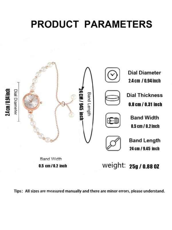 Faux Pearl Decorated Quartz Watch, Fashionable Round Dial Analog Watch for Women & Girls, Trendy All-match & Exquisite Watch for Birthday Gift