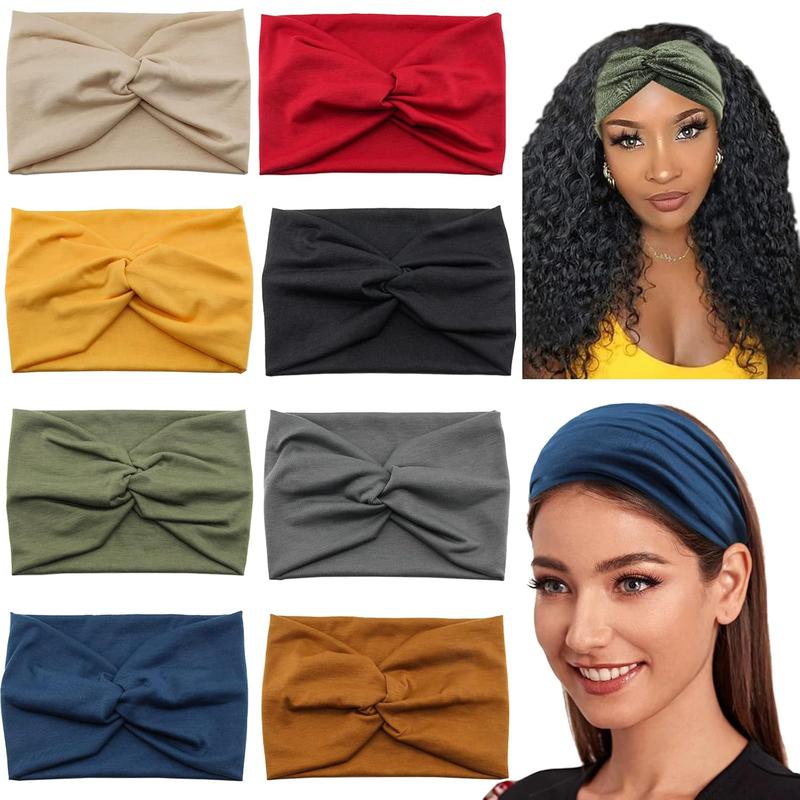 Wide Headbands for Women, Large Twist Headbands Boho Turban Headband Stretchy  Wraps Yoga  Bands For Women's Hair,Pack of 8