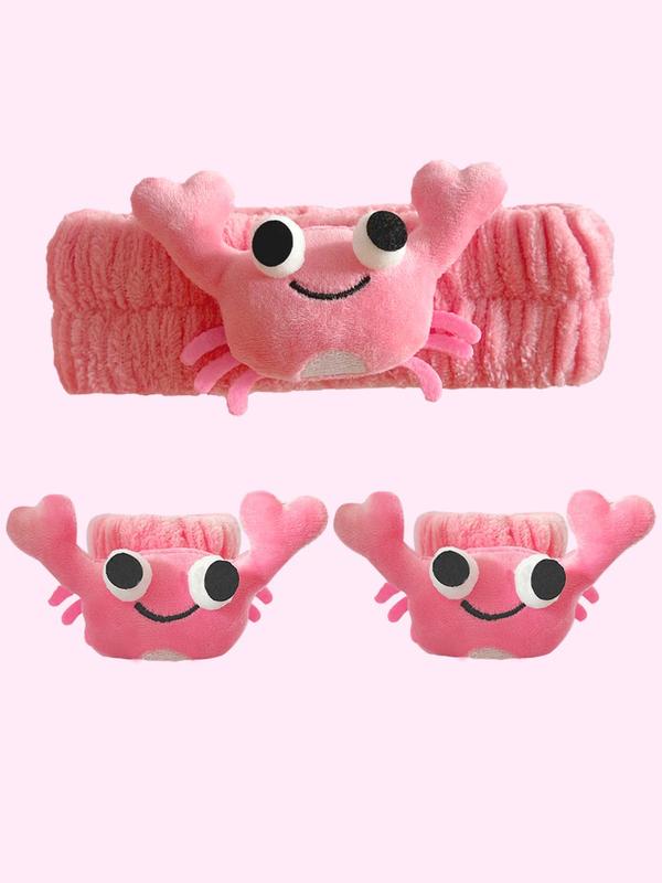 Cute Crab Design 1 Count Hair Band & 2 Count Wristband Set, Soft Plush Hair Band & Wristband, Fashion Hair Accessories for Women & Girls