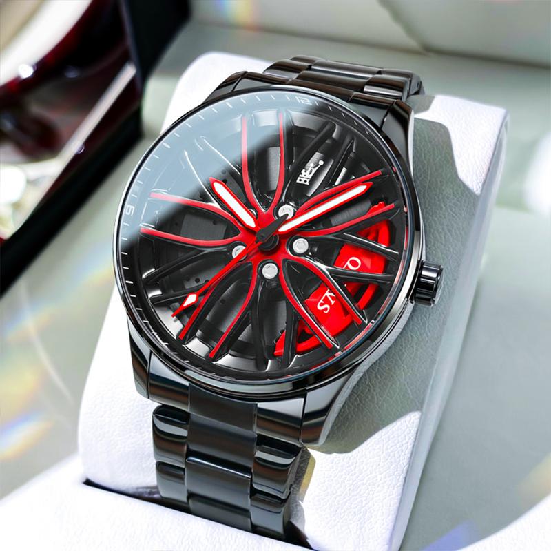 Christmas Gift OLEVS Wheel Men's Luxury Watch Waterproof Rotary Sport Car Rim Man Watch High Quality Fashion Best Selling Quartz Men's Watches