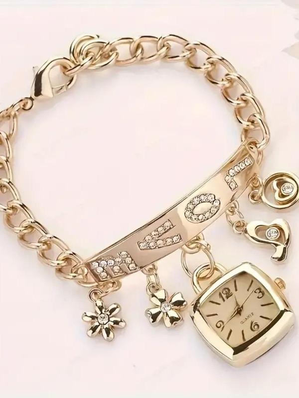 Women's Elegant Rhinestone Decorated Bracelet Quartz Watch, Fashionable Bracelet Wristwatch, Trendy Watch As Gift for Girlfriend