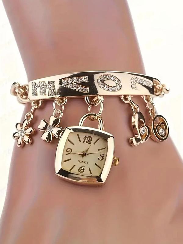 Women's Elegant Rhinestone Decorated Bracelet Quartz Watch, Fashionable Bracelet Wristwatch, Trendy Watch As Gift for Girlfriend