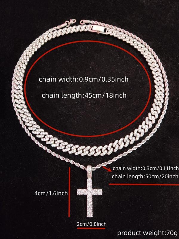 Fashion Cross Design Pendant Necklace for Men & Women, Rhinestone Decor Chain Necklace for Party, Daily Decor, Trendy All-match & Exquisite Jewelry for Women Birthday Gift