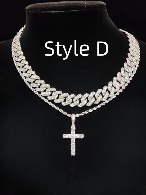 Fashion Cross Design Pendant Necklace for Men & Women, Rhinestone Decor Chain Necklace for Party, Daily Decor, Trendy All-match & Exquisite Jewelry for Women Birthday Gift