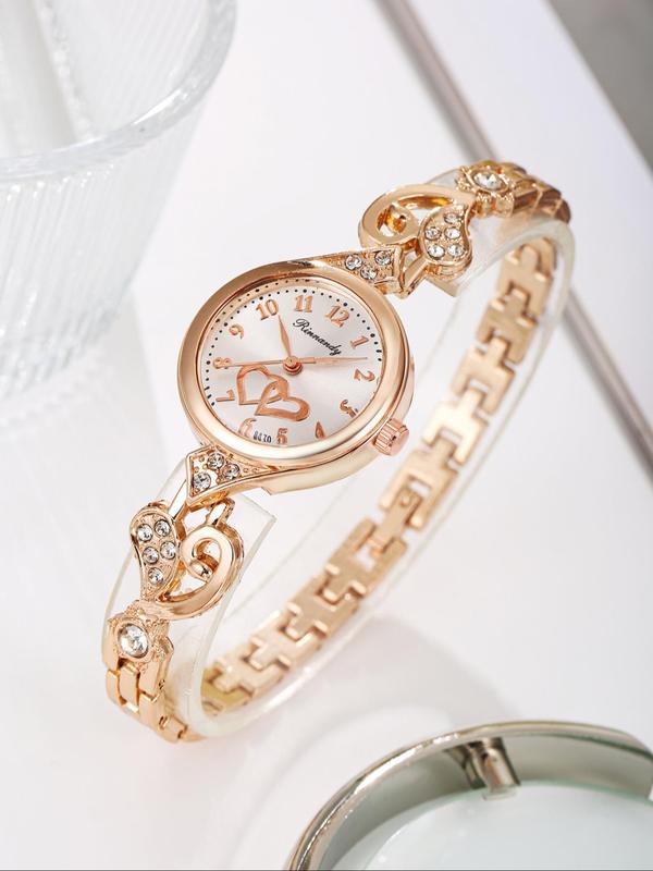 Women's Elegant Rhinestone Decorated Quartz Watches, Fashionable Round Dial Watch Set for Women & Girls, Temperament All-match Watch Set for Birthday Gift, with Box