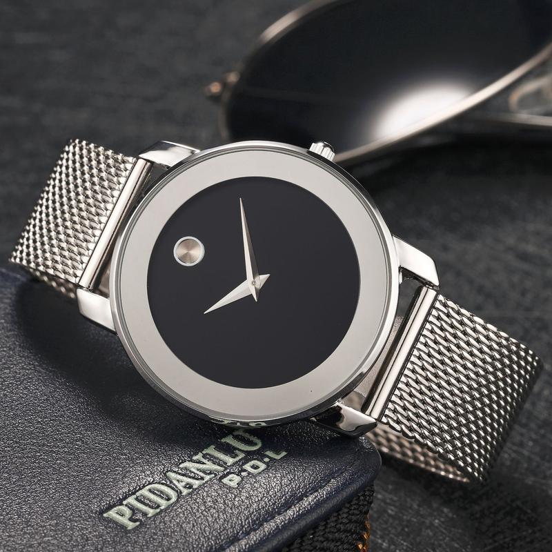 Fashionable Simple Watch WithMesh Strap, Classic Waterproof GoldRound Dial Men's Wristwatch