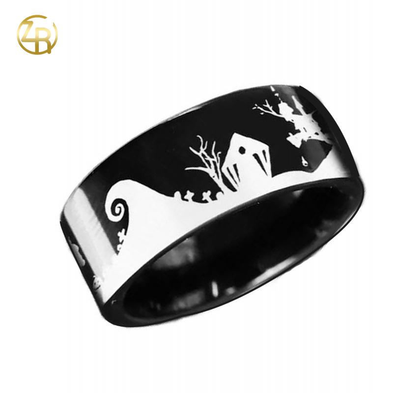 Nightmare Before Christmas  Couple Rings | Stainless Steel Titanium Bands | Perfect Gift for Him & Her     SF-159