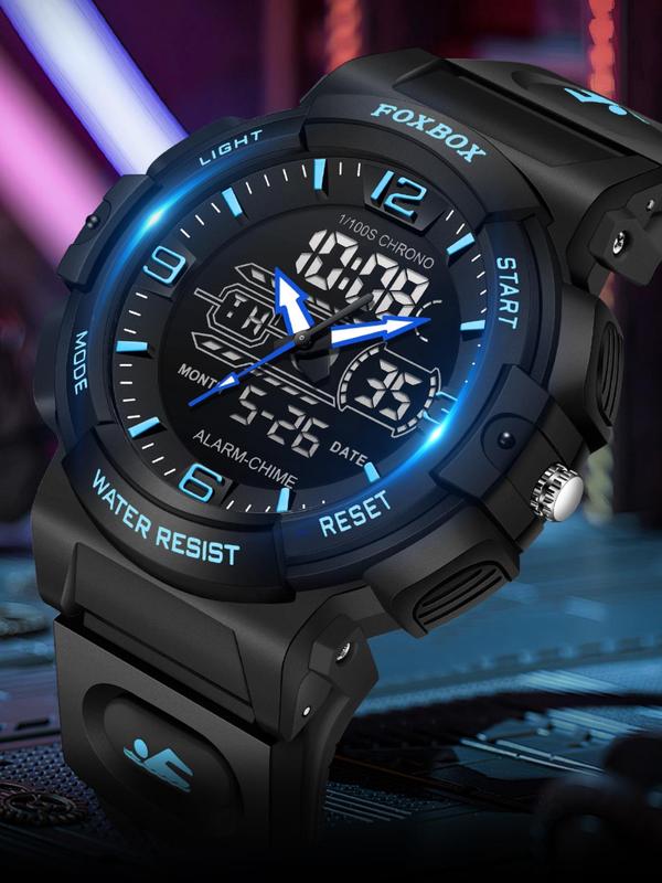 Men's Sportive Digital Analog Quartz Watch, Fashionable Waterproof Digital Watch with Luminous Dial & Alarm Mode, Trendy Watch for Daily Life