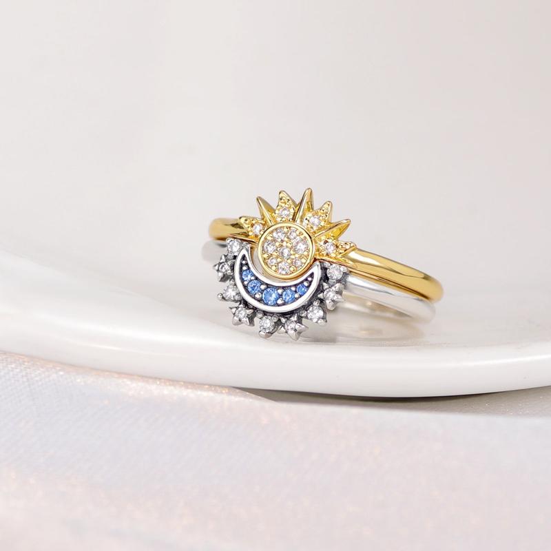 [SMJZZ028] Shining simple sun and moon two-count ring set as a Valentine’s Day gift for your girlfriend a Valentine's Day gift for your girlfriend