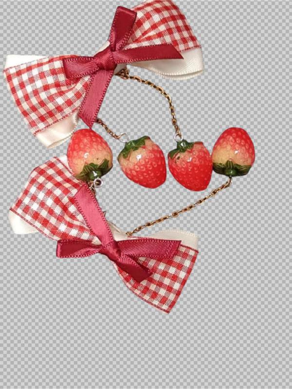 Cute Strawberry & Bowknot Design Hair Clips, 2 Counts set Sweet Kawaii Hair Clips, Fashionable All-match Hair Accessories for Girls & Women for Hairstyle Ideas