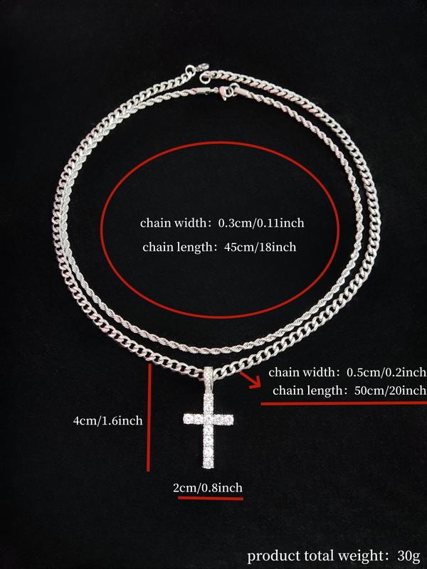 Fashion Cross Design Pendant Necklace for Men & Women, Rhinestone Decor Chain Necklace for Party, Daily Decor, Trendy All-match & Exquisite Jewelry for Women Birthday Gift