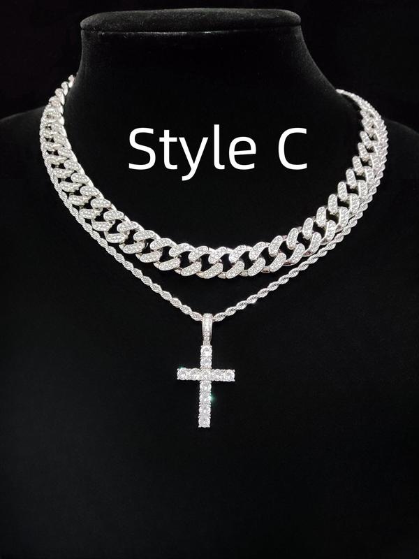 Fashion Cross Design Pendant Necklace for Men & Women, Rhinestone Decor Chain Necklace for Party, Daily Decor, Trendy All-match & Exquisite Jewelry for Women Birthday Gift