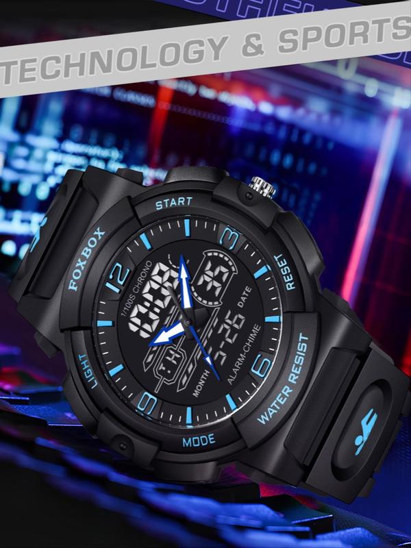 Men's Sportive Digital Analog Quartz Watch, Fashionable Waterproof Digital Watch with Luminous Dial & Alarm Mode, Trendy Watch for Daily Life