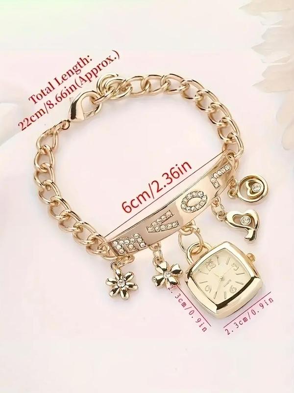 Women's Elegant Rhinestone Decorated Bracelet Quartz Watch, Fashionable Bracelet Wristwatch, Trendy Watch As Gift for Girlfriend