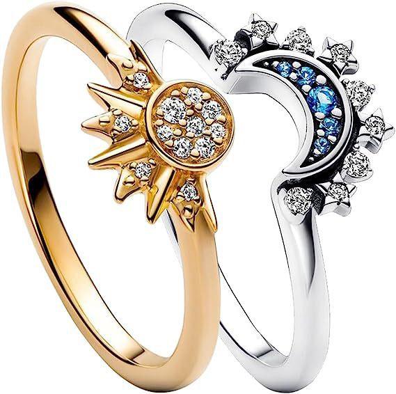 [SMJZZ028] Shining simple sun and moon two-count ring set as a Valentine’s Day gift for your girlfriend a Valentine's Day gift for your girlfriend