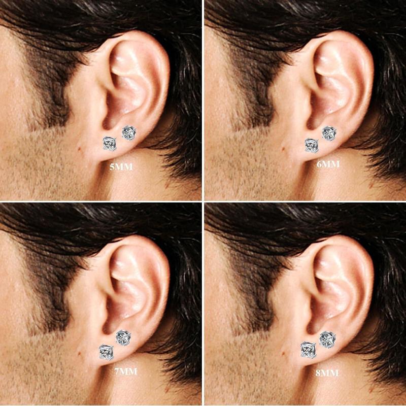 Cassieca 2 Pairs Stainless Steel Magnetic Stud Earrings for Men Women Non-piercing CZ 5-8MM