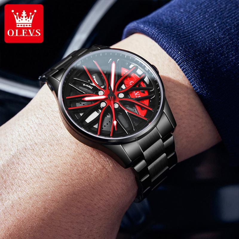 Christmas Gift OLEVS Wheel Men's Luxury Watch Waterproof Rotary Sport Car Rim Man Watch High Quality Fashion Best Selling Quartz Men's Watches