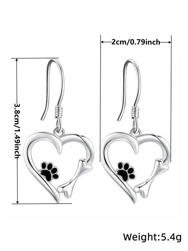 Cute Heart Shaped Paw & Bone Design Dangle Earrings, Fashion Jewelry for Women, Daily Clothing Decor, Trendy All-match & Exquisite Jewelry for Birthday Gift