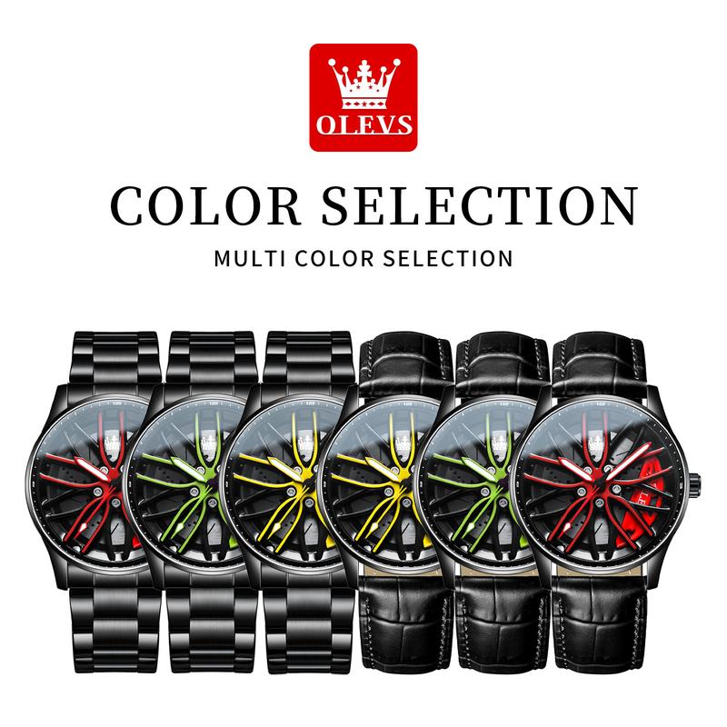 Christmas Gift OLEVS Wheel Men's Luxury Watch Waterproof Rotary Sport Car Rim Man Watch High Quality Fashion Best Selling Quartz Men's Watches