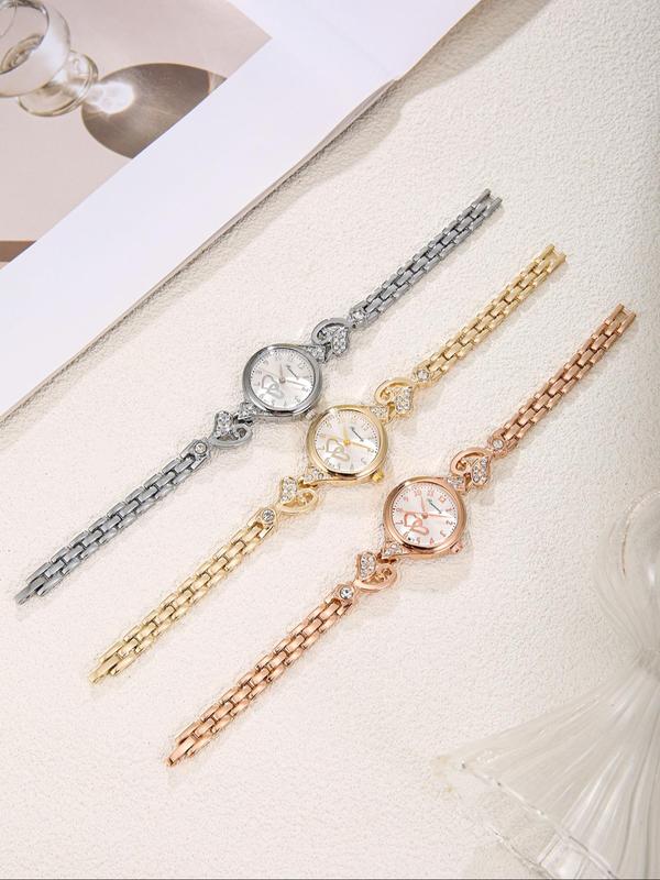 Women's Elegant Rhinestone Decorated Quartz Watches, Fashionable Round Dial Watch Set for Women & Girls, Temperament All-match Watch Set for Birthday Gift, with Box