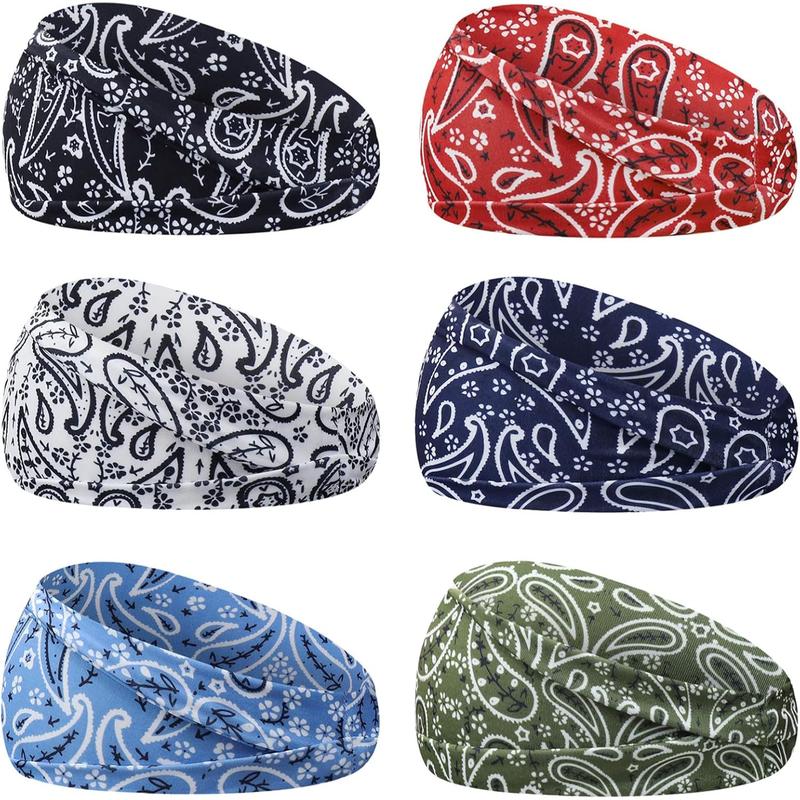 6 Pieces Paisley Bandanas Head Bands Sweatband Hair Wrap Headwrap Fashion Boho Wide Thick Workout Yoga Sports Headband