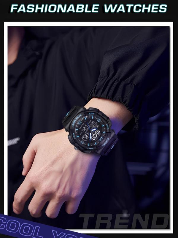 Men's Sportive Digital Analog Quartz Watch, Fashionable Waterproof Digital Watch with Luminous Dial & Alarm Mode, Trendy Watch for Daily Life