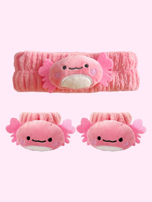 Cute Crab Design 1 Count Hair Band & 2 Count Wristband Set, Soft Plush Hair Band & Wristband, Fashion Hair Accessories for Women & Girls