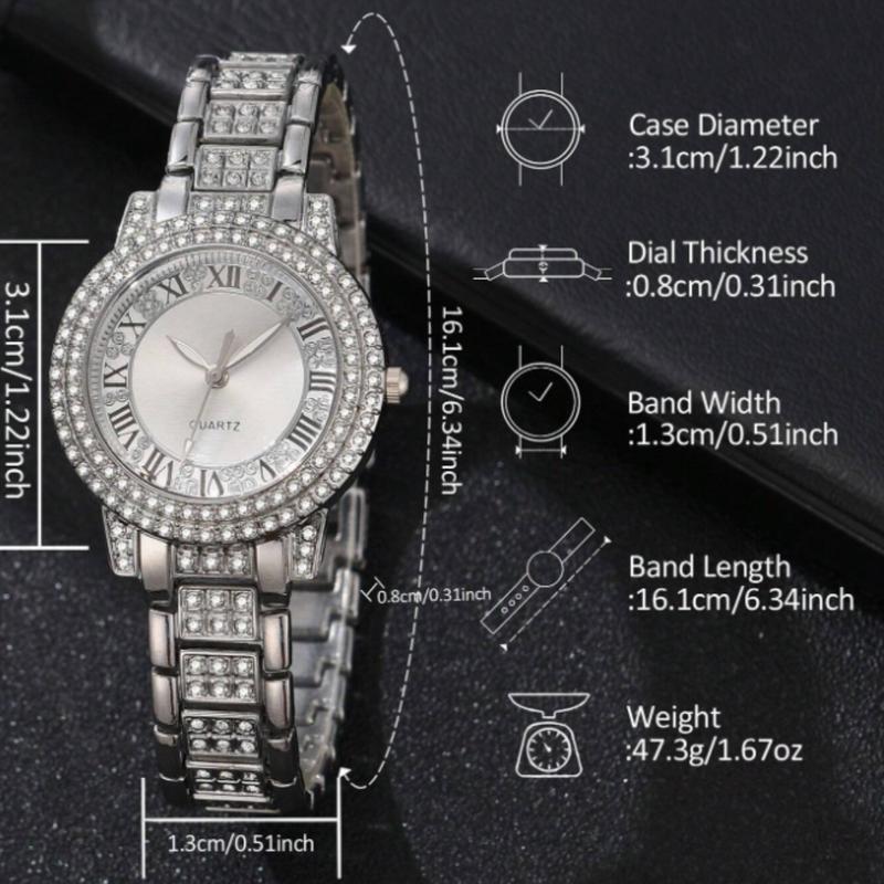 Women's Stainless Steel Watch Strap Set with Three Eyes Scale and Heart Bracelet for Daily Wear and Holiday Gift