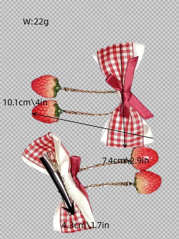 Cute Strawberry & Bowknot Design Hair Clips, 2 Counts set Sweet Kawaii Hair Clips, Fashionable All-match Hair Accessories for Girls & Women for Hairstyle Ideas