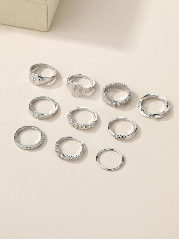 Fashion Geometric Design Ring (10pcs), Casual Simple Plain Zinc Alloy Jewelry for Women & Girls, Style for Party, Daily Clothing Decor, Trendy Jewelry for Birthday Gift