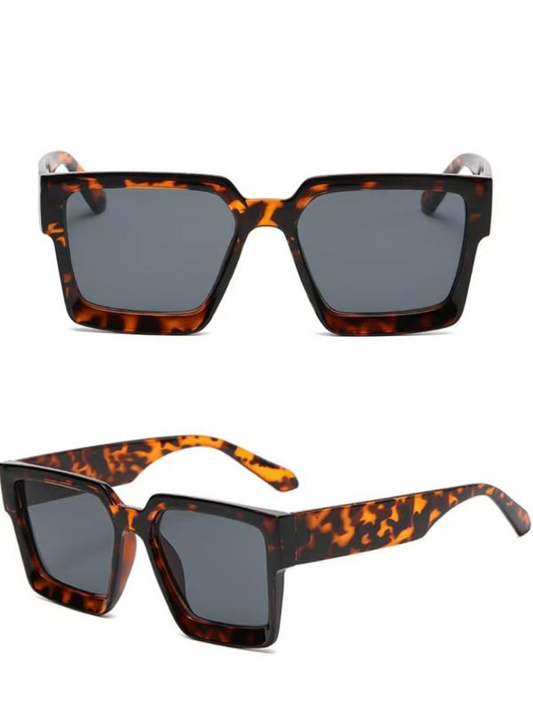 Unisex Vintage Trendy Leopard Pattern Square Frame Sunglasses, Retro All-match Tinted Lens Sunglasses, Fashionable Sunglasses for Outdoor Activities